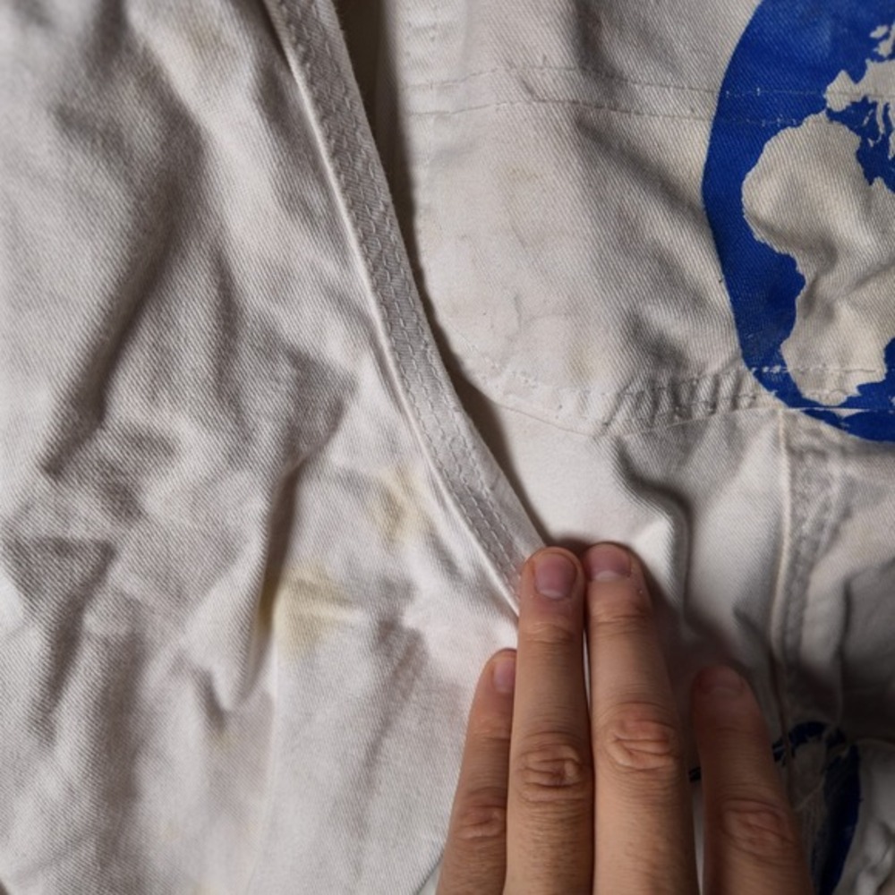 Stan Ray USA Mens White Earth Globe Print Carpenter Pants 33 *STAINED* - Picture 10 of 12